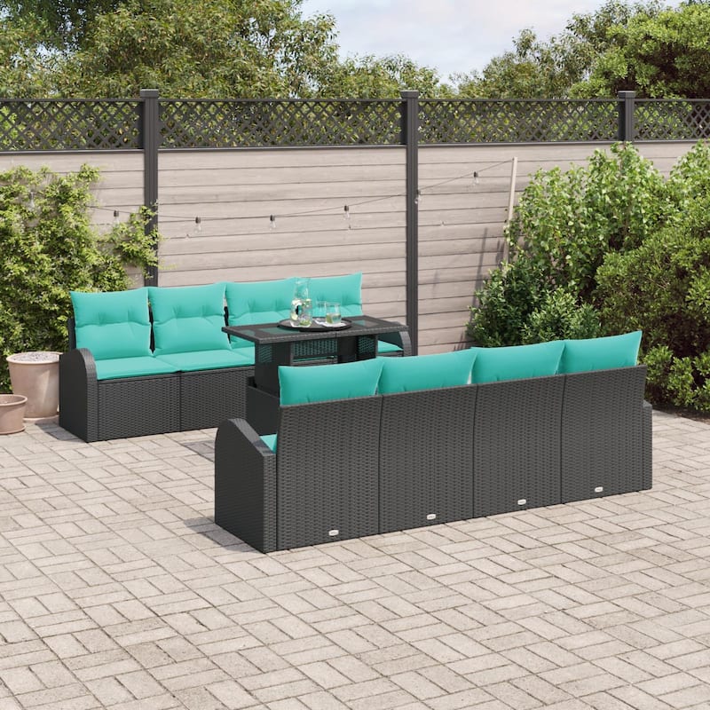 vidaXL 9 Garden Sofa Set with Cushions Black/Brown/Grey Poly Rattan - 92.1 x 24.4 x 27.2 - Black