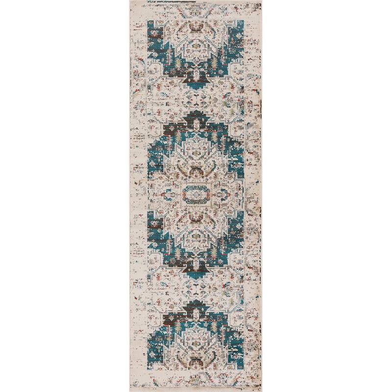 Vintage Distressed Medallion Indoor Area Rug or Runner by Superior
