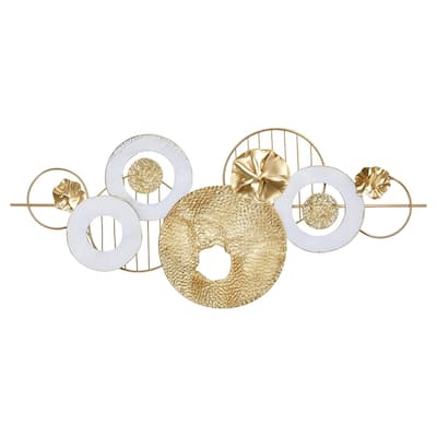 Aria Home Multi Ring Metal Wall Art Gold White Horizontal Modern Decor