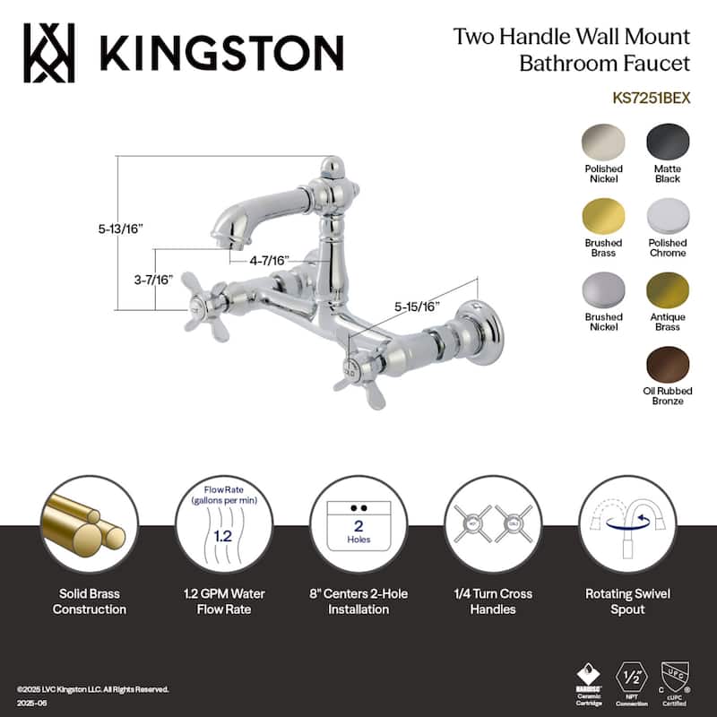 Kingston Brass Essex Two-Handle 2-Hole Wall Mount Bathroom Faucet