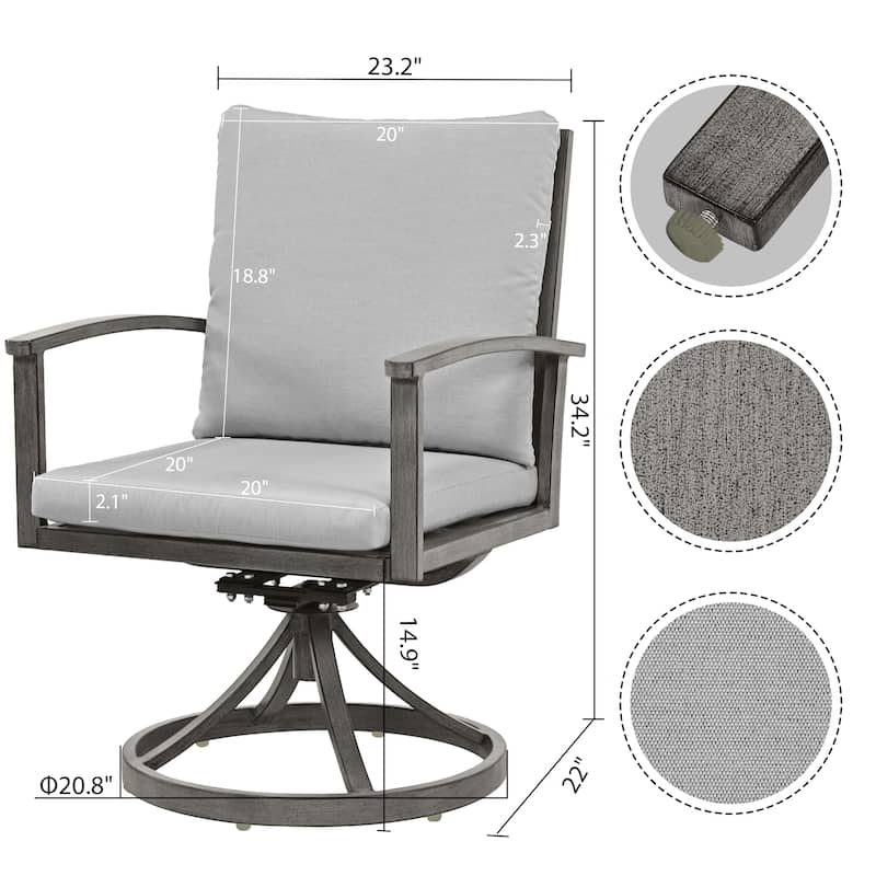 7-Piece Aluminum Patio Dining Set with 2 Swivel Dining Chairs and 4 Dining Chairs and Washable Cushions