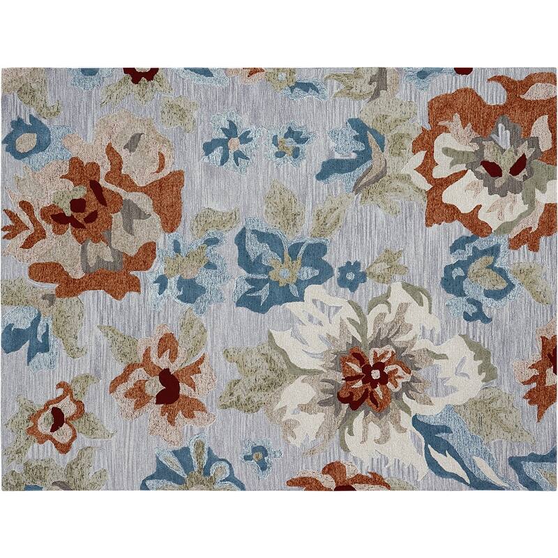 Handmade Emeralda Collection Gray/Rust/Blue Wool and Viscose Area Rug