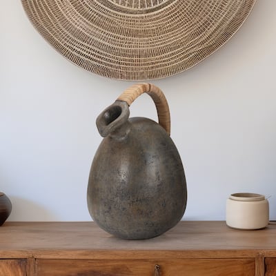 Sagebrook Home Terracotta Rustic Jug With Woven Handle, Multi, Round, Two Tone