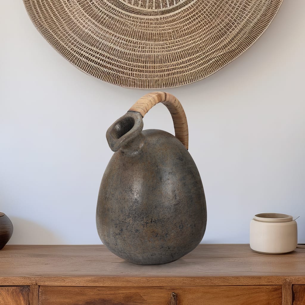 Sagebrook Home Terracotta Rustic Jug With Woven Handle, Multi, Round, Two Tone