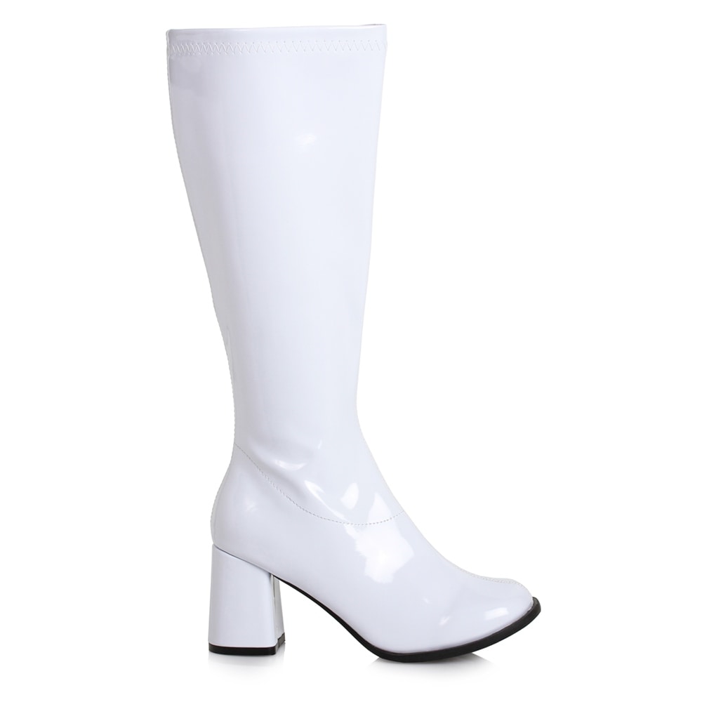 Wide Width White Gogo Boots with Zipper 