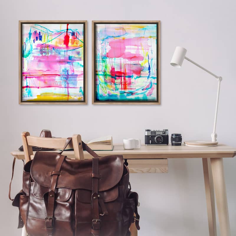 Stupell Vibrant Chaos Abstractions Framed Floater Canvas Wall Art Design By Gemma Bardot (Set of 2)