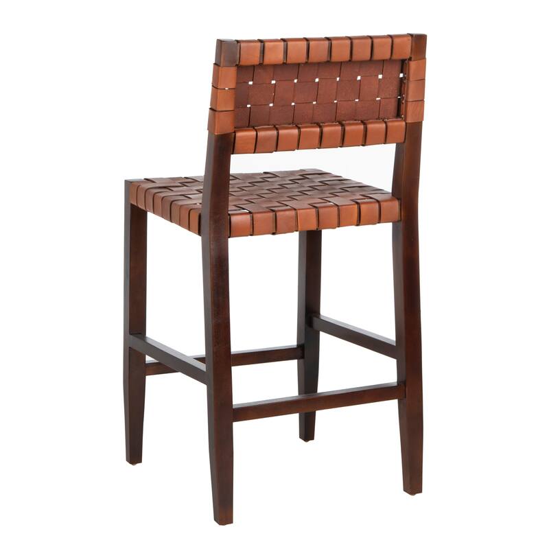 SAFAVIEH Zadie -24 Inch Woven Leather Counter Stool / Walnut - 18"W x 20"D x 36" H - 18Wx20Dx36H