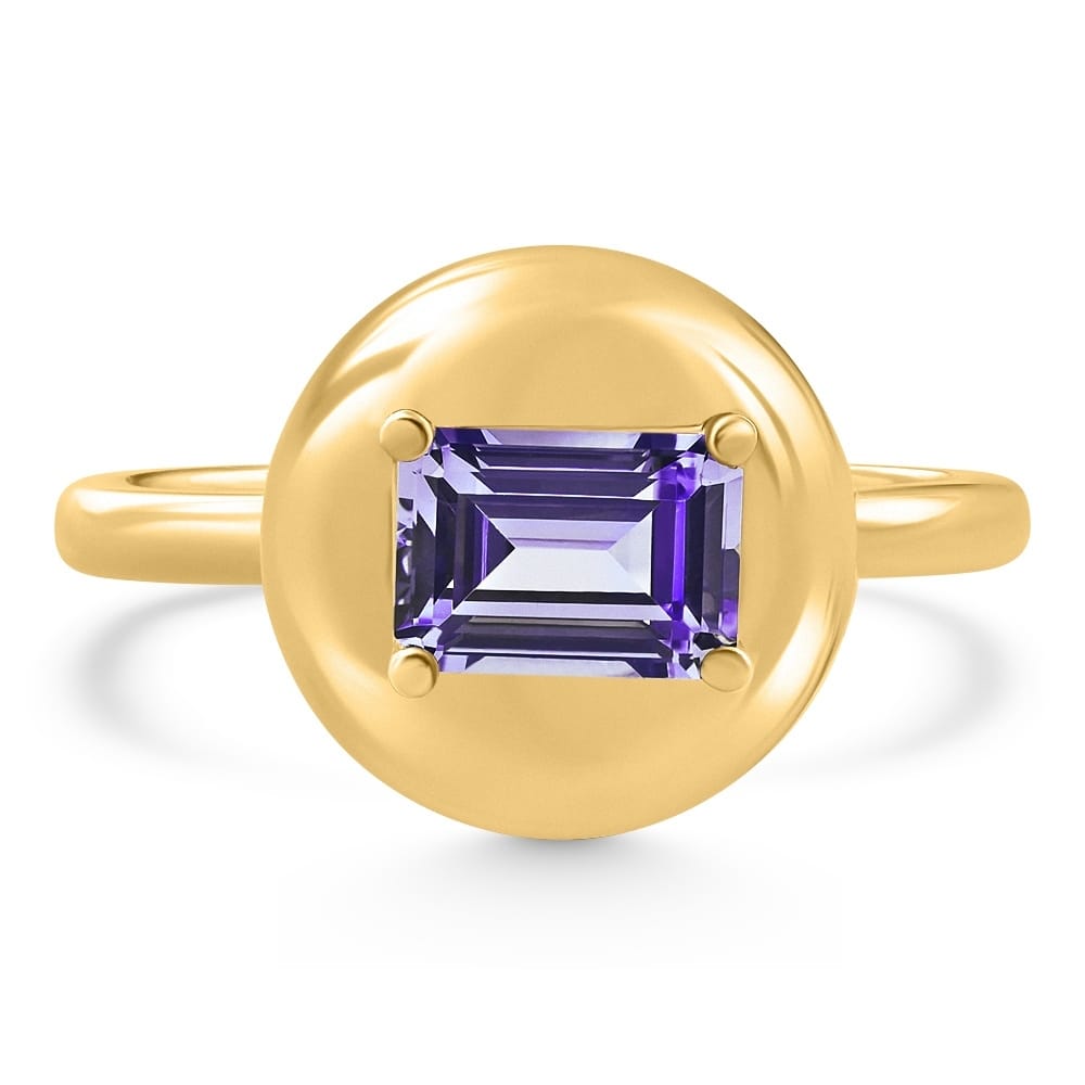 Bliss Diamond Candy Button Yellow Gold Emerald Cut Amethsty Ring