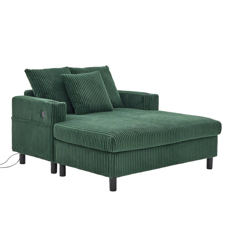 GDFStudio - Corduroy Recliner Sofa with USB Charging, RGB LED Light Strip - Suitable for Living Room and Bedroom