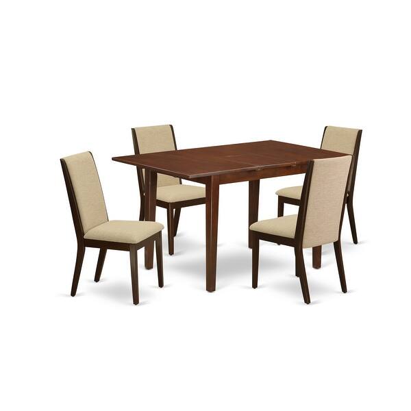 Shop Black Friday Deals On Psla5 Mah 04 5 Pc Dining Table Set 4 Upholstered Dining Chairs And Butterfly Leaf Table High Back Mahogany Finish Overstock 32085508