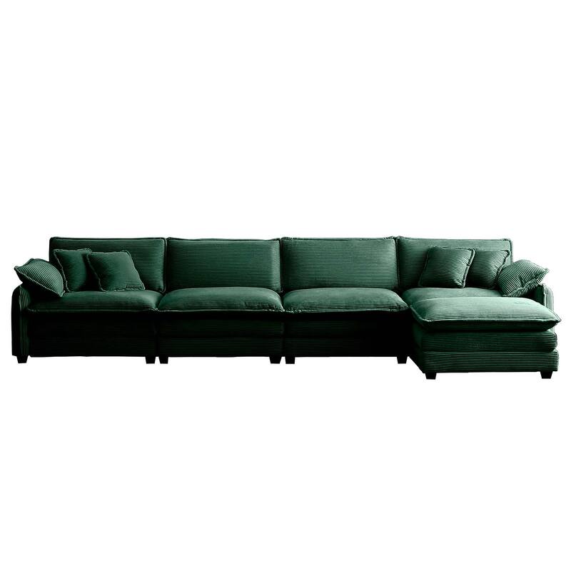 5-piece Oversized Corduroy Upholstered L-Shaped Modular Sectional Sofa with Removable Ottoman and Free Combination