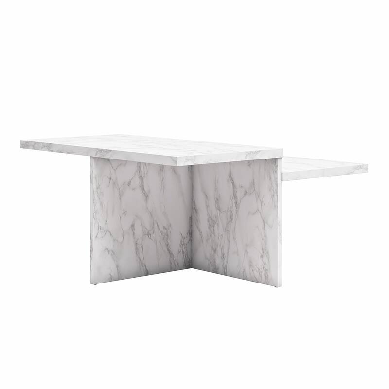Roomfitters Brielle Square Two-Tier Coffee Table with Faux Marble Finish, Modern Design, White