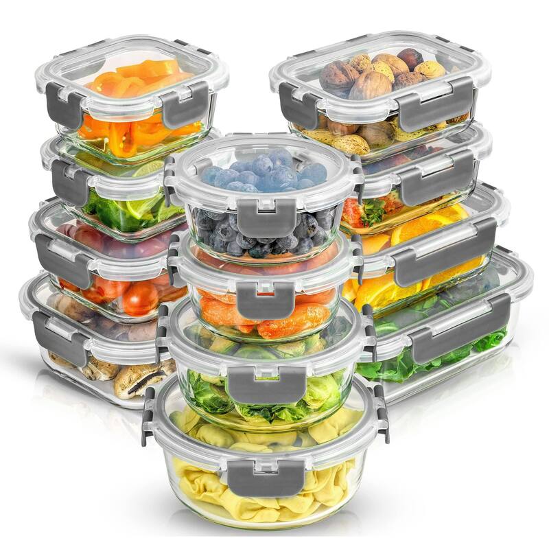 24pc Borosilicate Glass Storage Containers with Lids. 12 Airtight, Freezer Safe Food Storage Containers - White