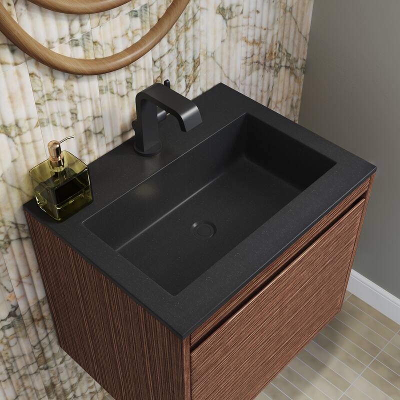 James Martin Vanities Mantova 23.6" Single Vanity Cabinet, Mid-Century Walnut - No Base, Charcoal Black Top