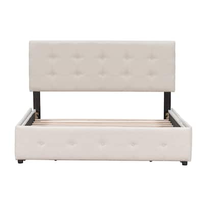Queen Size Linen Upholstered Platform Bed with 4 Drawers & Headboard
