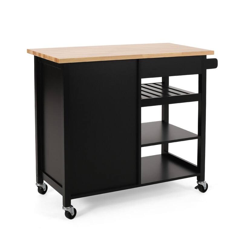 Modern Kitchen Cart with 1 Drawer, 3 Open Shelves, 1 Cabinet with 2 Shelves and a Towel Holder