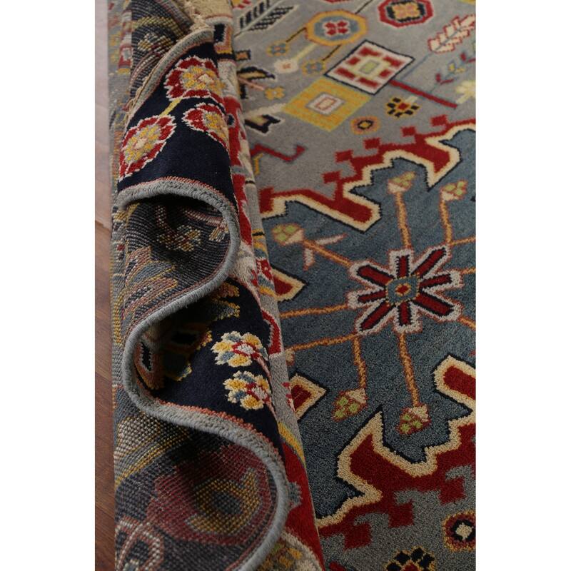 Gray Geometric Kazak Oriental Area Rug Hand-Knotted Wool Carpet - 8'1"x 10'0"