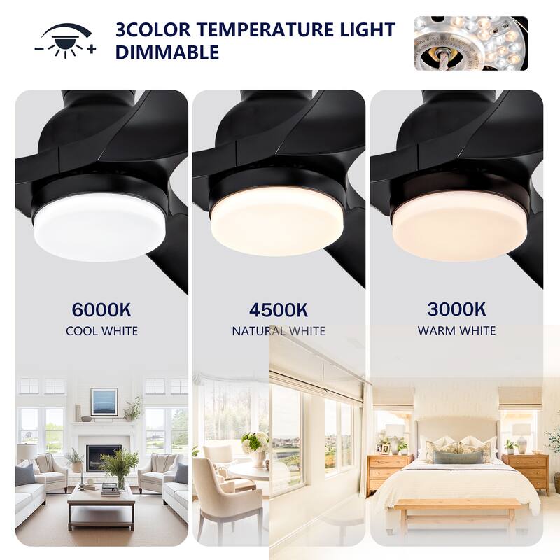 42 Inch Black Ceiling Fan with Lights Flush Mount Ceiling Fan with Remote Control, ABS Blades Modern Outdoor Ceiling Fans