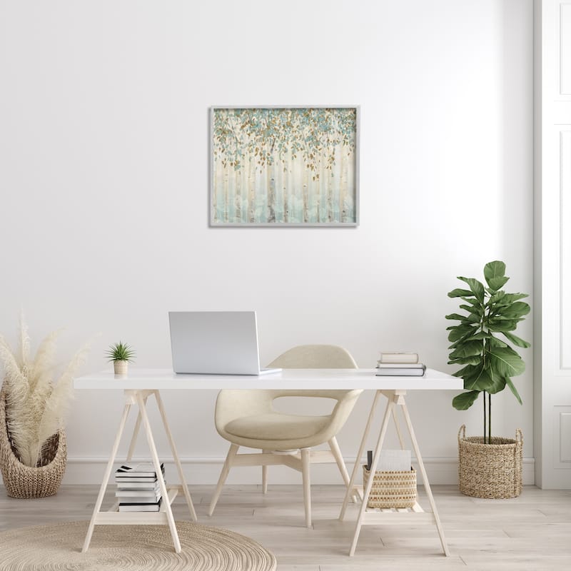Stupell Abstract Forest Leaves Trees Blue Tan Soft Painting Framed Giclee Texturized Art by James Wiens