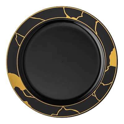 Elegant Marble Rim Disposable Plastic Plate Packs - Party Supplies