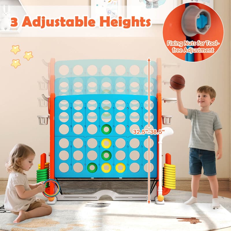 Costway Giant 4-in-a-Row Game Set with Ring-toss, Basketball Hoop, - See Details