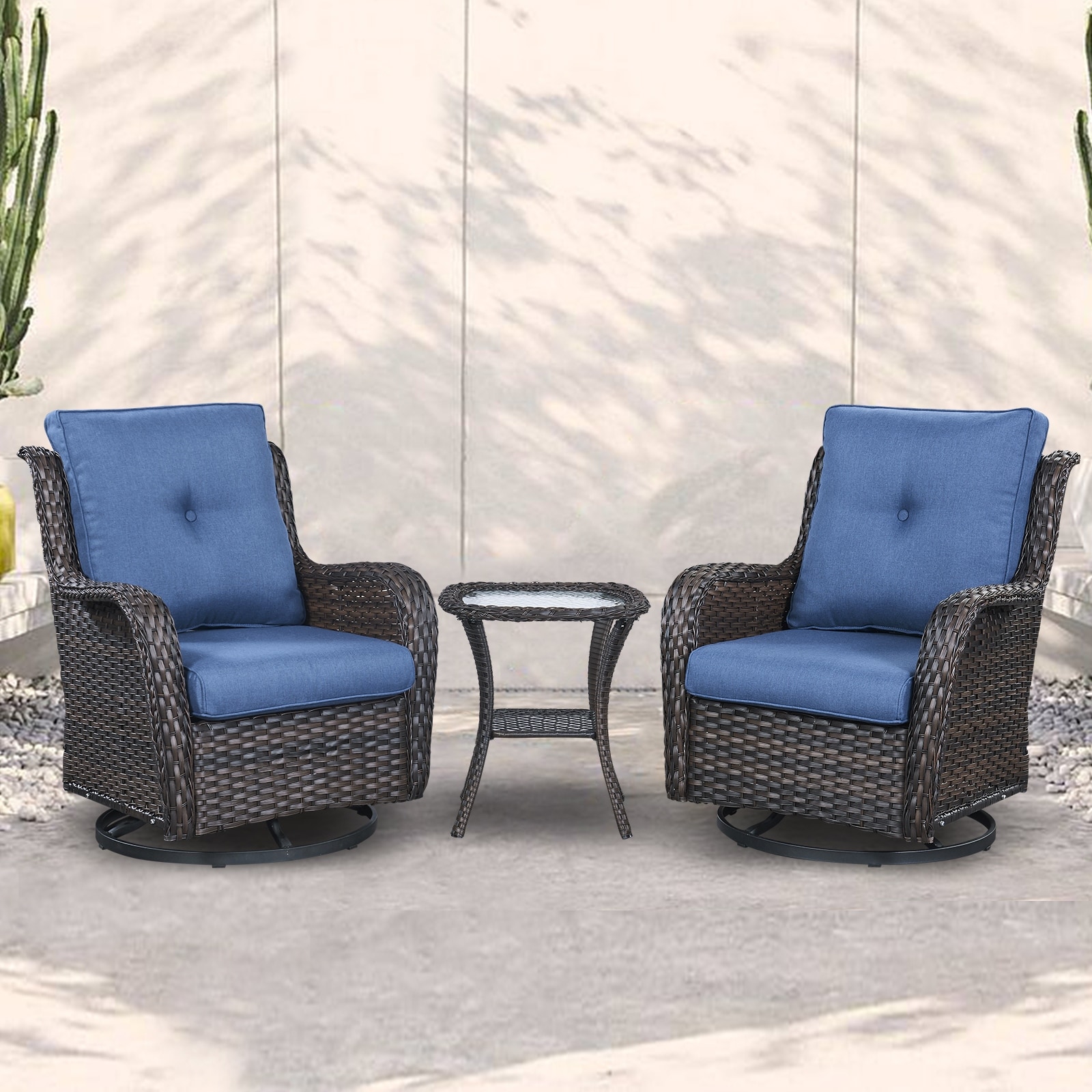Gray wicker swivel top rocker patio chairs