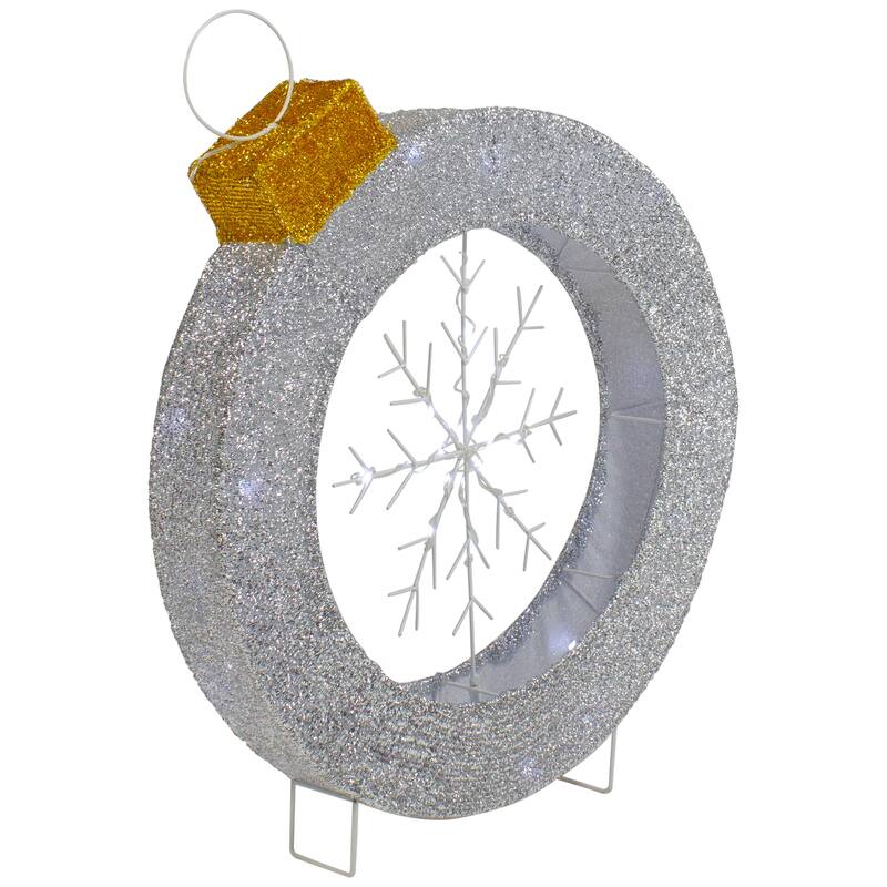 20" LED Lighted Silver Tinsel Ornament with Snowflake Outdoor Christmas Decoration