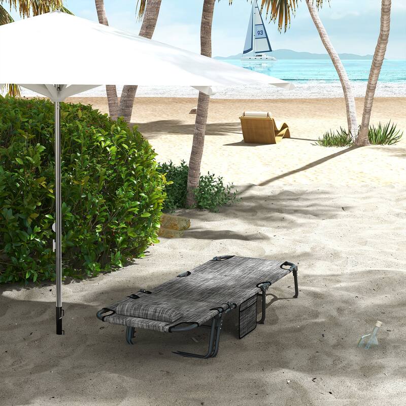 Outsunny Folding Chaise Lounge with 4-level Reclining Back, Outdoor Tanning Chair with Cushion, Outdoor Lounge Chair