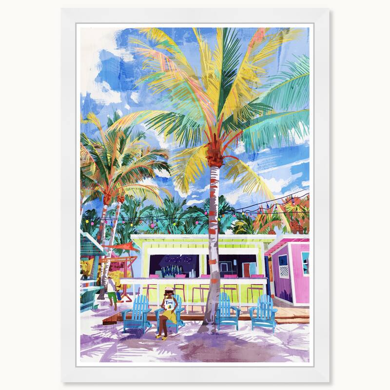Wynwood Studio Coastal Shack Lounging Framed Beachfront Coastal Prints - 15 x 21 - White
