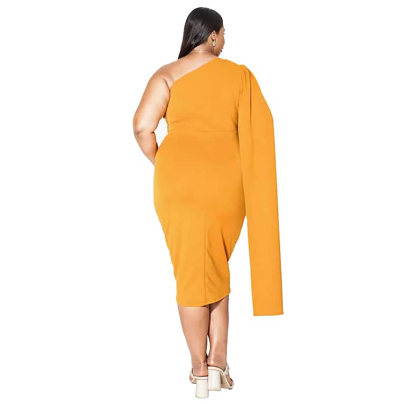 L I V D Plus Size Spade One Shoulder Cape Dress