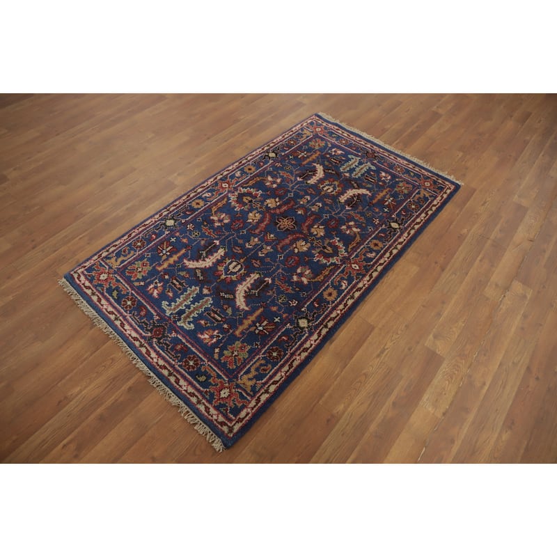 Hand-knotted Transitional Wool Carpet Blue Oushak Rug Floral Oriental Area Rug - 5' 1'' X 3' 0''