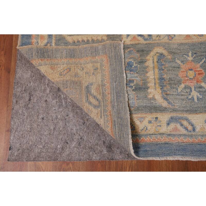 Vegetable Dye Oushak Oriental Area Rug Hand-Knotted Blue Wool Carpet - 9'4"x 12'7"