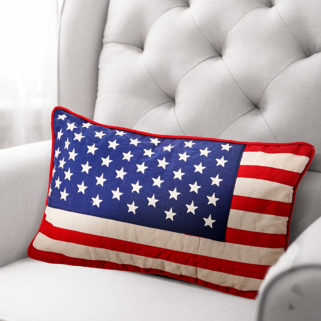 Fabric American Flag Lumbar Pillow 12x22"