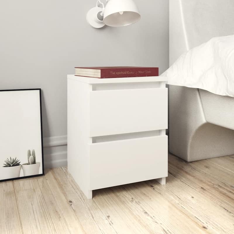 vidaXL Bedside Cabinet Engineered wood 11.8x11.8x15.7 in - White-1 - 2-drawer