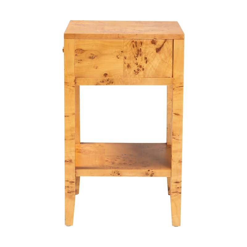 Ghina Modern and Contemporary Natural Light Mappa Real Burl Wood 1-Drawer Nightstand