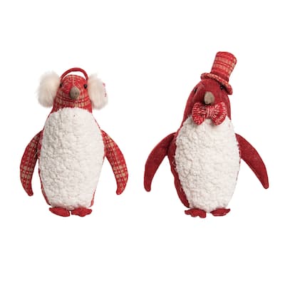 Transpac Plush Holiday Penguin Sitter Set of 2 Christmas Home Decorations