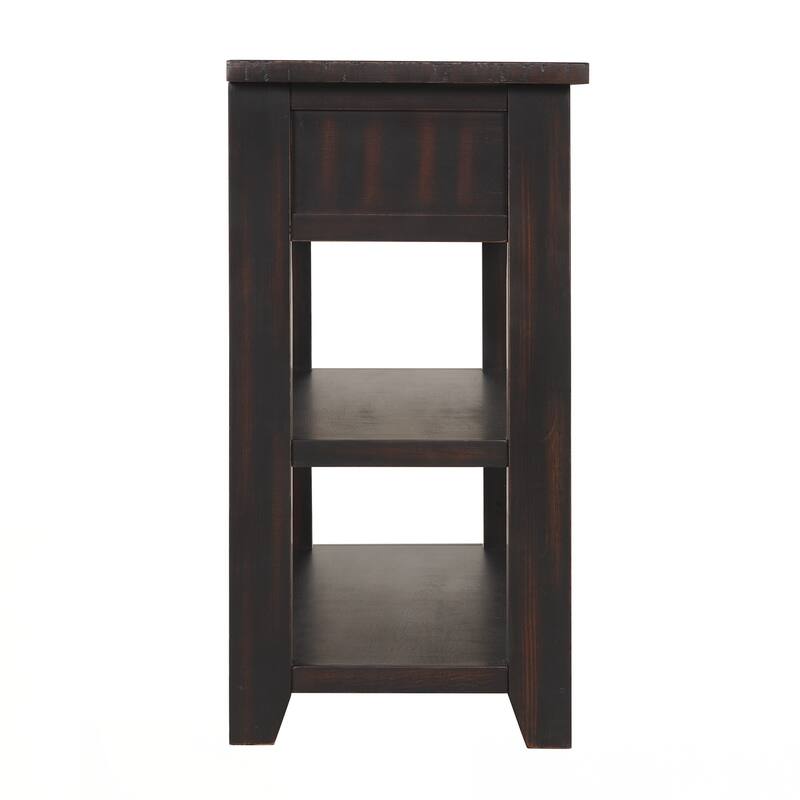 48'' Solid Pine Wood Top Console Table, Modern Entryway Sofa Side Table with 3 Storage Drawers and 2 Shelves