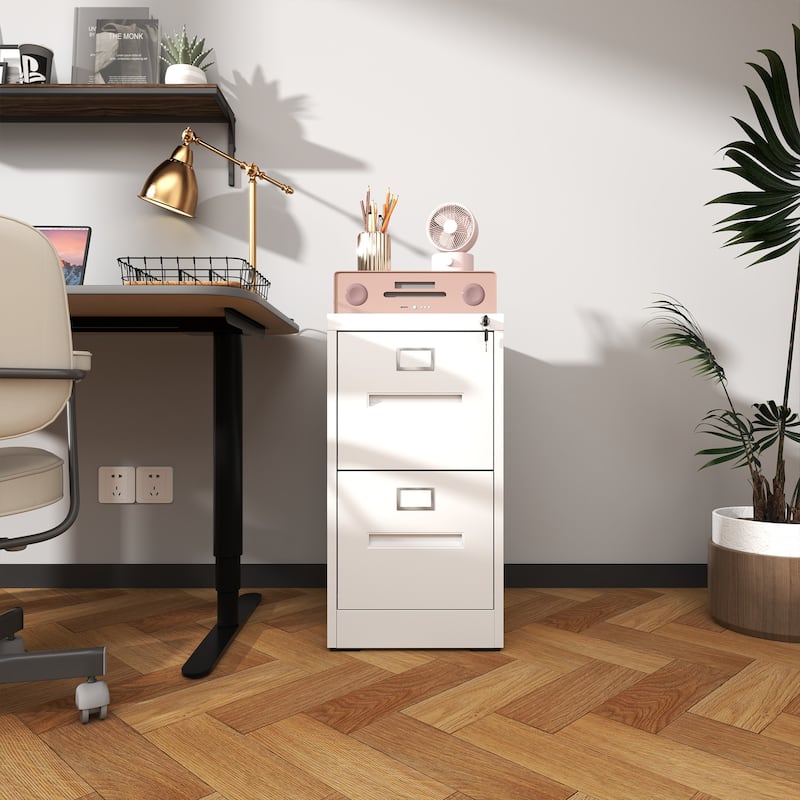 2 Drawer File Cabinet with Lock Metal Vertical File Cabinet Office Home, A4 Legal/Letter Size Narrow File Cabinet Locked