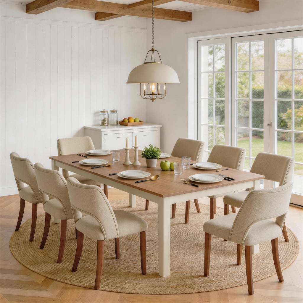 Modern Upholstered Chenille Dining Chairs Set of 4/ 8 with Wood Legs