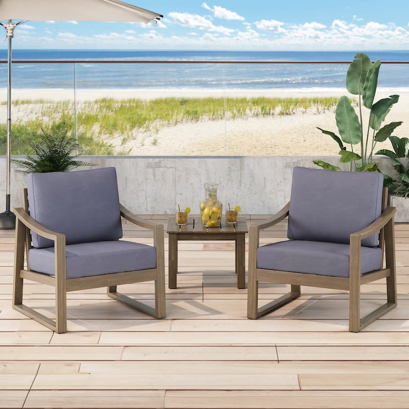 Samwell Outdoor Acacia Club Chairs w/ Water-resistant Cushions (Set of 2) by Christopher Knight Home