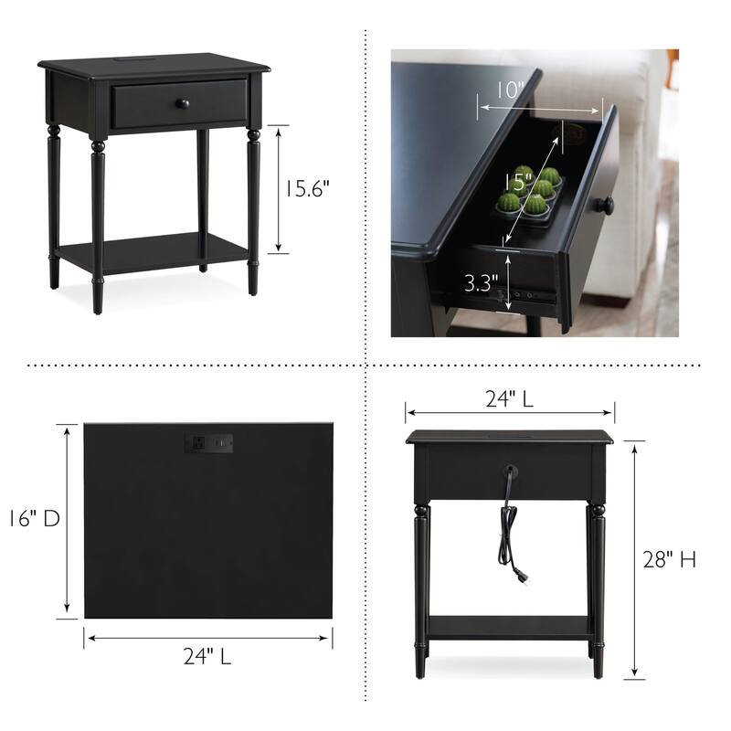 Nightstand 2-Pack USB-C Charger Side Table with Drawer & Shelf - HomeStock Nordic Haven Black