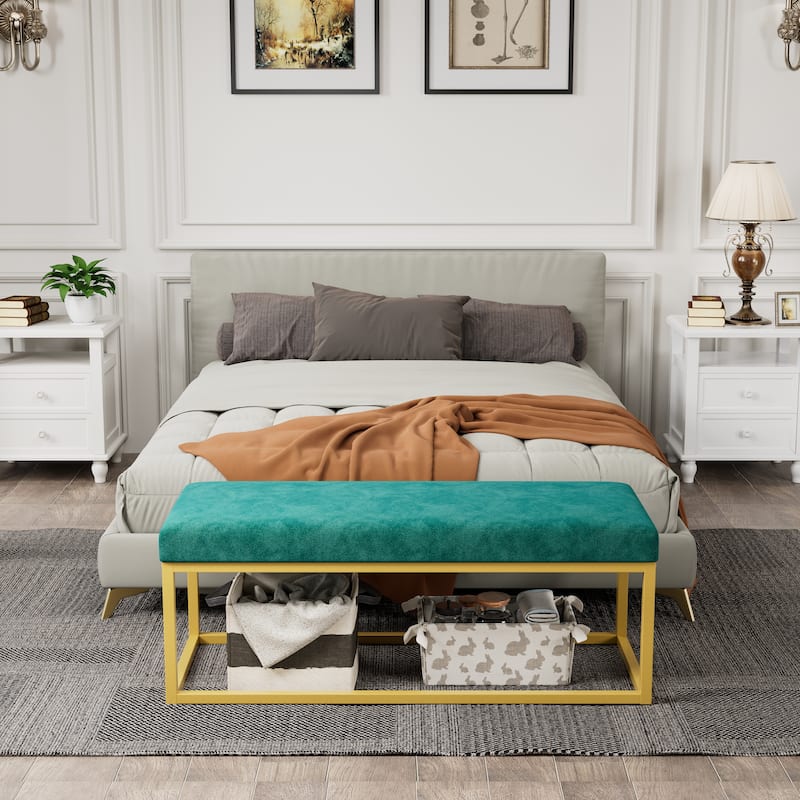 Corridor Bench Upholstered Bench with Steel Frame, Indoor Bench Entryway Bench Window Bench Dining Bench - Green