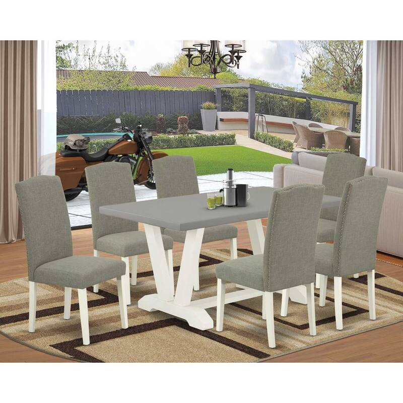 7-Piece Rectangle Natural Oak Finish Solid Wood Top Dining Table with 6 Parson Chairs with