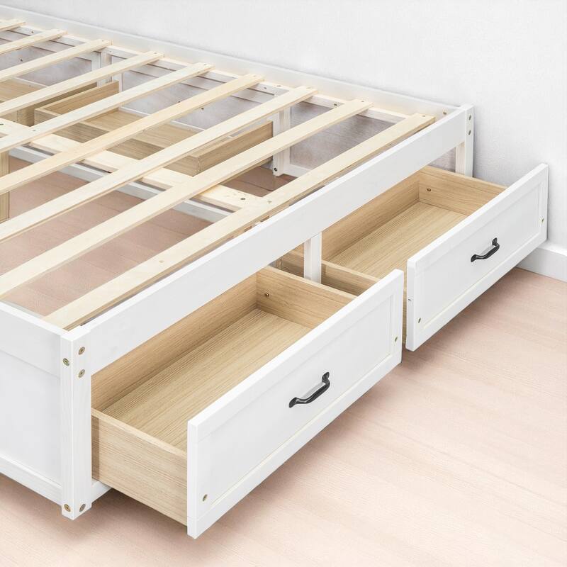 Full/Queen Platform Bed with 6 Storage Drawers, Modern Wood Frame with Slats, No Box Spring Needed