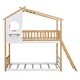 preview thumbnail 7 of 18, Twin Over Twin Bunk Bed Wood Bed with Roof, Window and Ladder, Natural