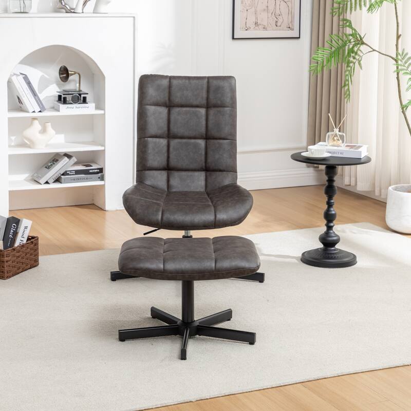 2-Piece Seating Set, Faux Leather Tufted Accent Chair and Ottoman