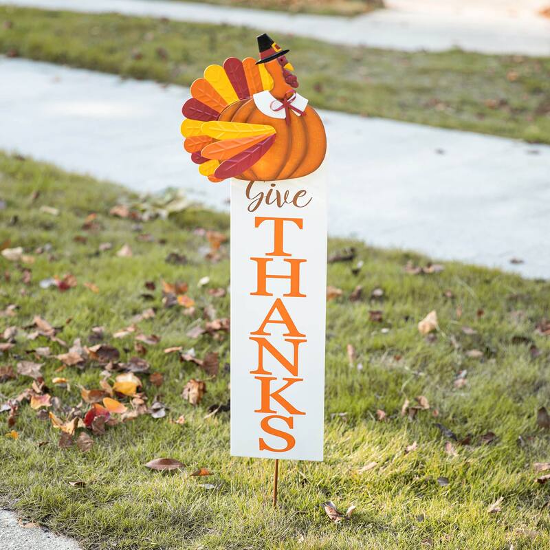 Glitzhome 36"H Thanksgiving Metal Turkey Give Thanks Yard Stake