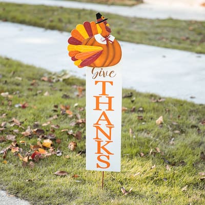 Glitzhome 36"H Thanksgiving Metal Turkey Give Thanks Yard Stake
