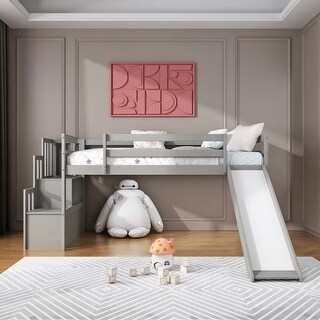 Modern Twin Size Loft Bed with Staircase - Bed Bath & Beyond - 36365804