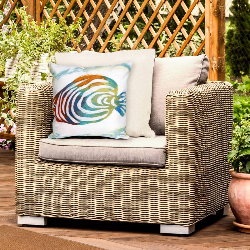 Liora Manne Visions III Rainbow Fish Indoor/Outdoor Pillow Pearl 20" Square - Accent - 20" x  20" - Polyester - Green